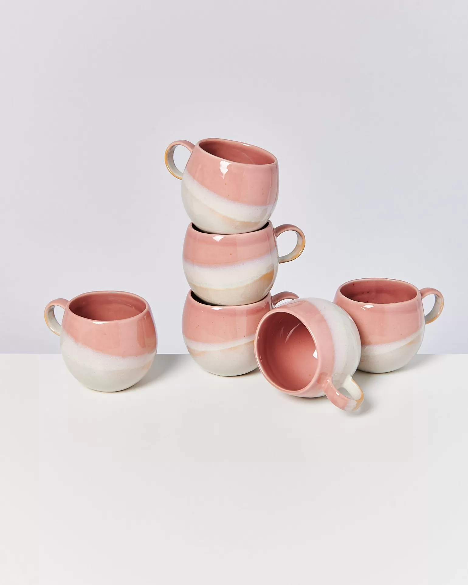 Online Motel a Miio Bica - Set Of 6 Mugs Big Pink, Cream pink cream