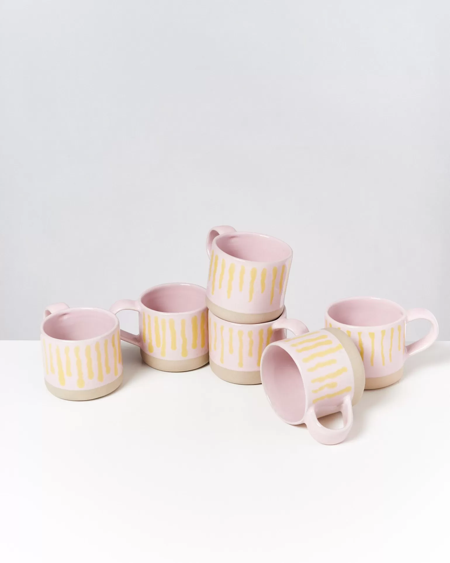 Fashion Motel a Miio Nódoa - Set Of 6 Mugs Pink Yellow Striped rosa gelb gestreift